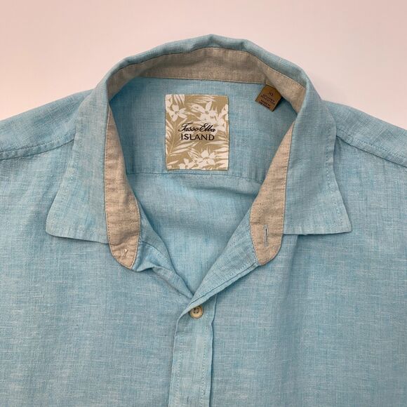 Tasso Elba Island Shirt Mens XL Extra Large Robins Egg Linen Blend Button Up - Picture 3 of 8